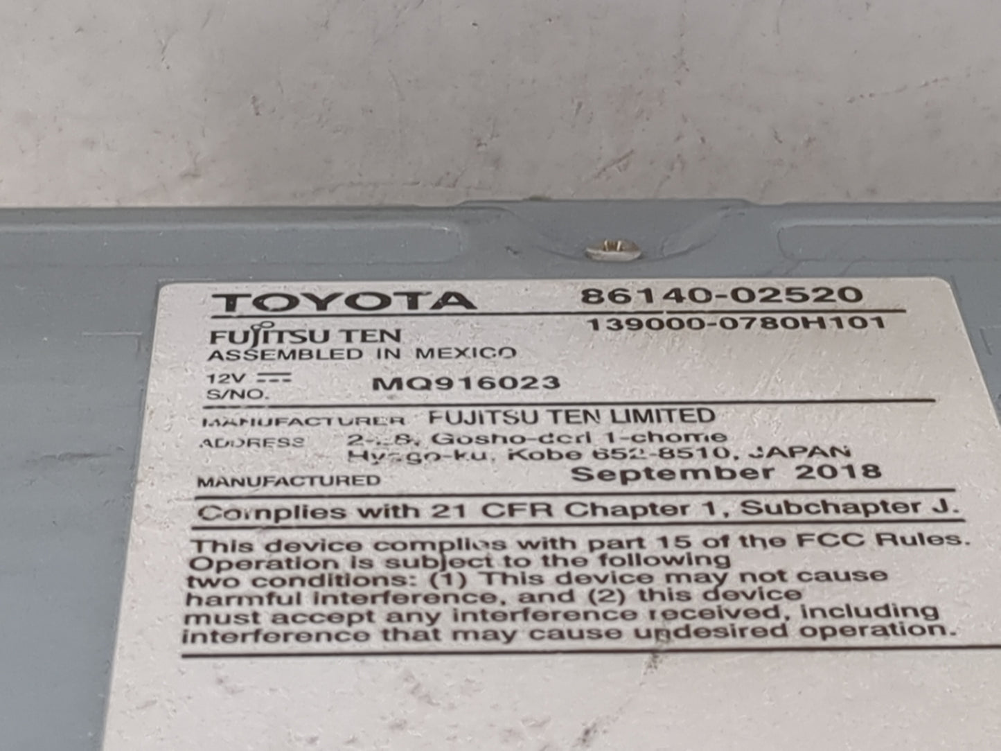2017-2019 Toyota Corolla Radio AM FM Cd Player Receiver Replacement P/N:86140-02520 139000-0780H101 Fits Fits 2017 2018 2019