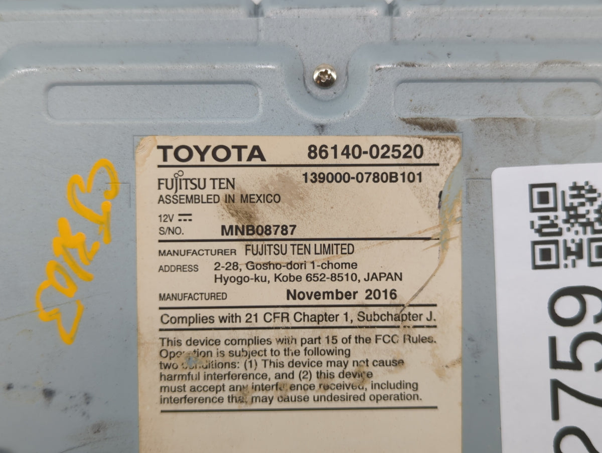 2017-2019 Toyota Corolla Am Fm Cd Player Radio Receiver 372759 - Oemusedautoparts1.com