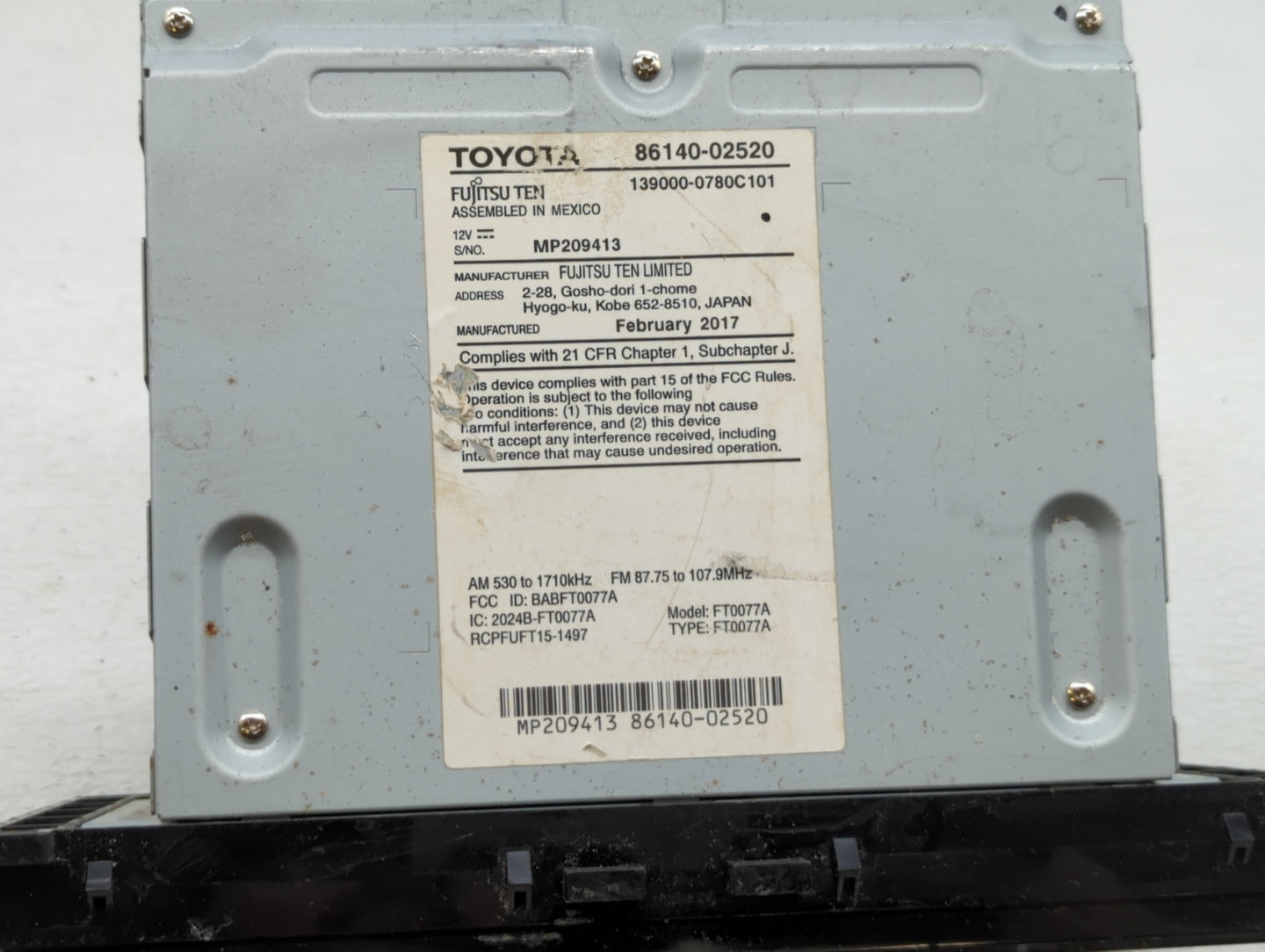 2017-2018 Toyota Corolla Radio AM FM Cd Player Receiver Replacement P/N:86140-02521 86140-02520 Fits Fits 2017 2018 OEM Used
