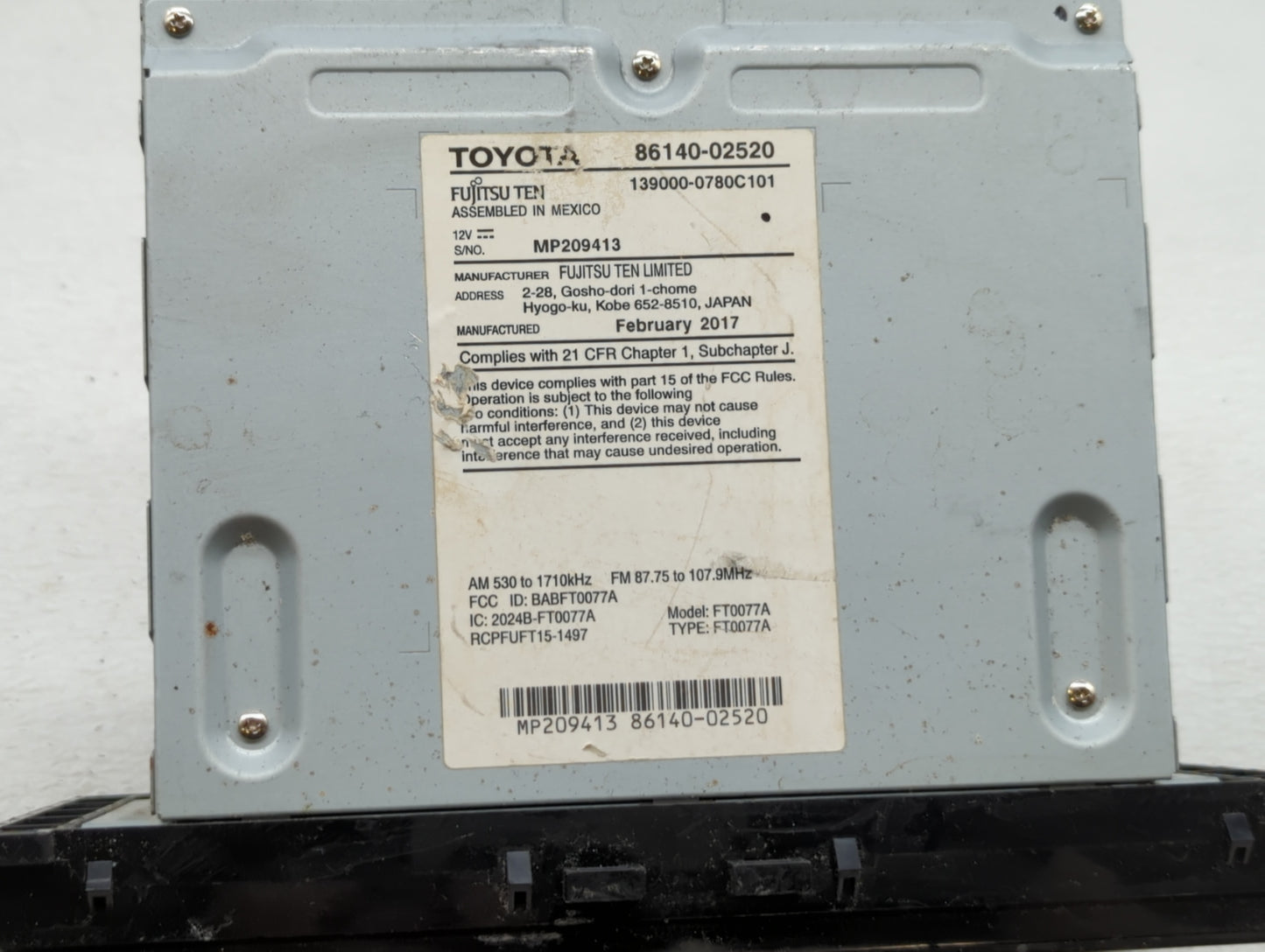 2017-2018 Toyota Corolla Radio AM FM Cd Player Receiver Replacement P/N:86140-02521 86140-02520 Fits Fits 2017 2018 OEM Used