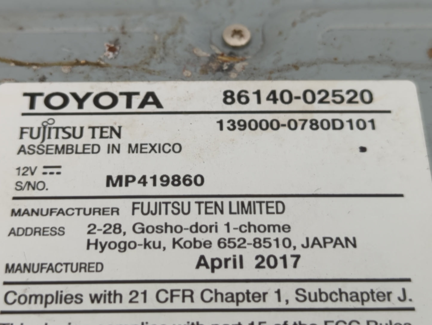 2017-2019 Toyota Corolla Am Fm Cd Player Radio Receiver - Oemusedautoparts1.com