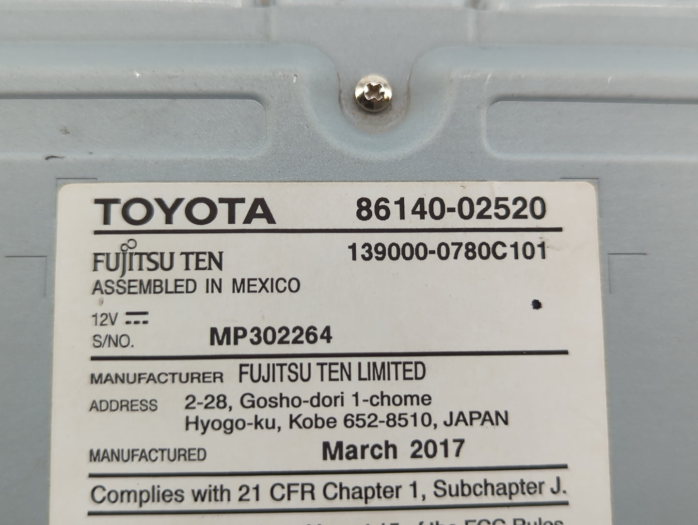 2017-2019 Toyota Corolla Am Fm Cd Player Radio Receiver - Oemusedautoparts1.com
