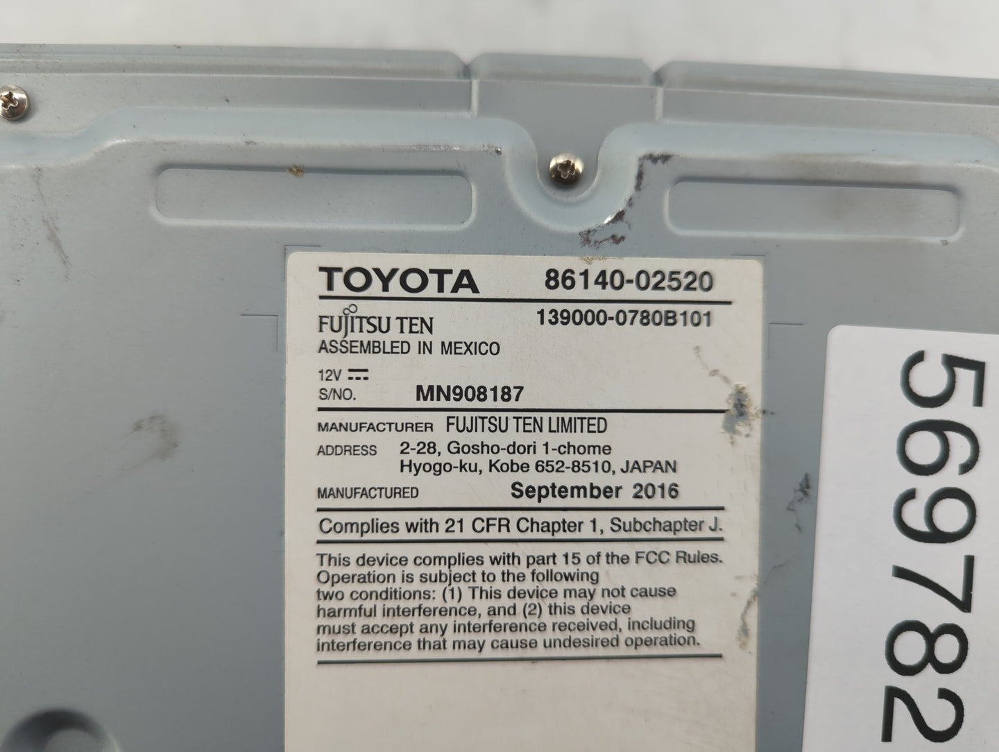 2017-2019 Toyota Corolla Radio AM FM Cd Player Receiver Replacement P/N:86140-02520 Fits Fits 2017 2018 2019 OEM Used Auto P