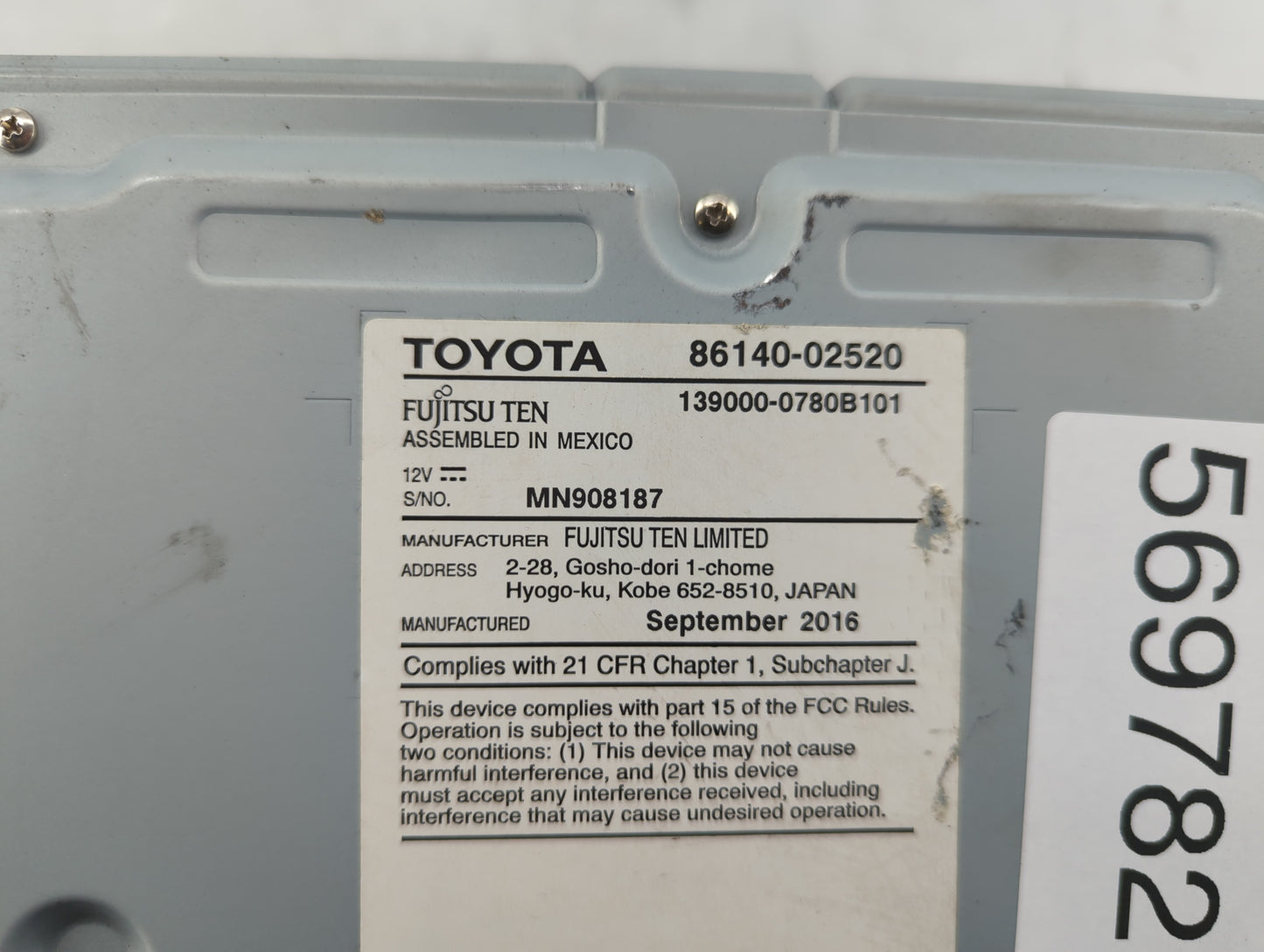2017-2019 Toyota Corolla Radio AM FM Cd Player Receiver Replacement P/N:86140-02520 Fits Fits 2017 2018 2019 OEM Used Auto P