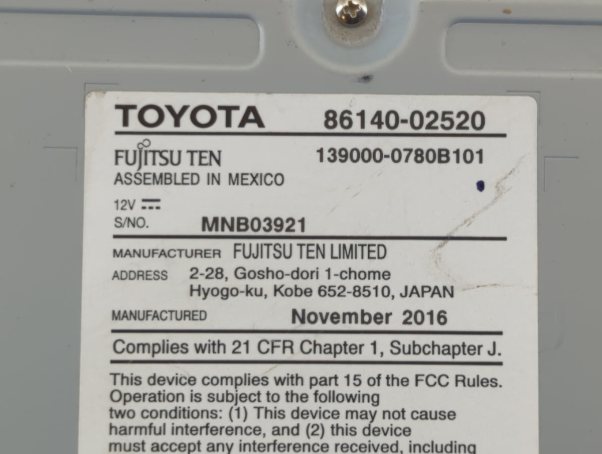 2017-2019 Toyota Corolla Am Fm Cd Player Radio Receiver 662967 - Oemusedautoparts1.com