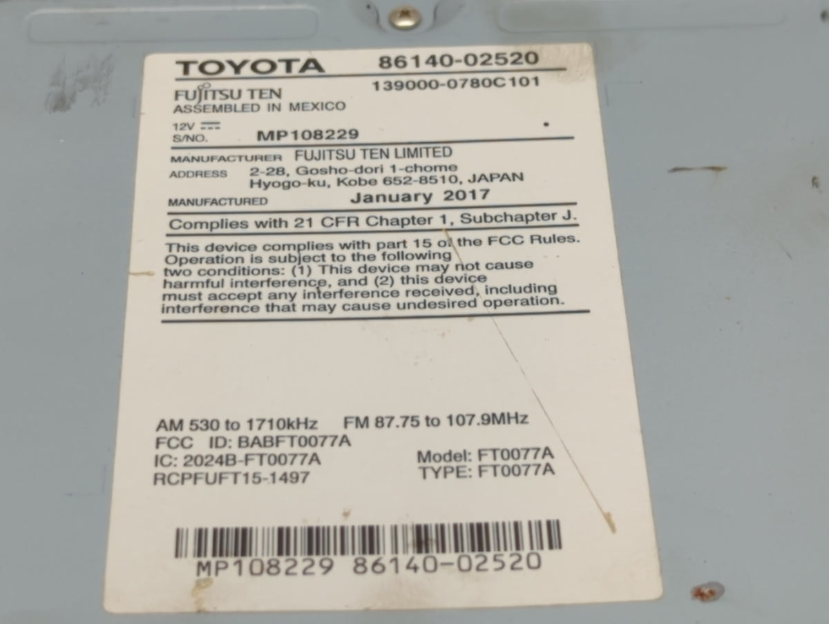 2017 Toyota Corolla Information Radio Display Screen 729443 - Oemusedautoparts1.com