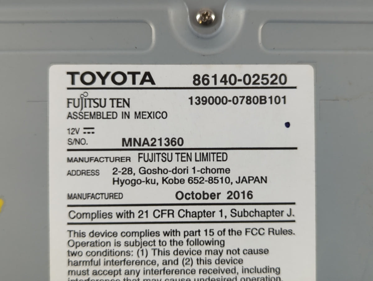 2017-2019 Toyota Corolla Radio AM FM Cd Player Receiver Replacement P/N:86140-02520 Fits Fits 2017 2018 2019 OEM Used Auto P