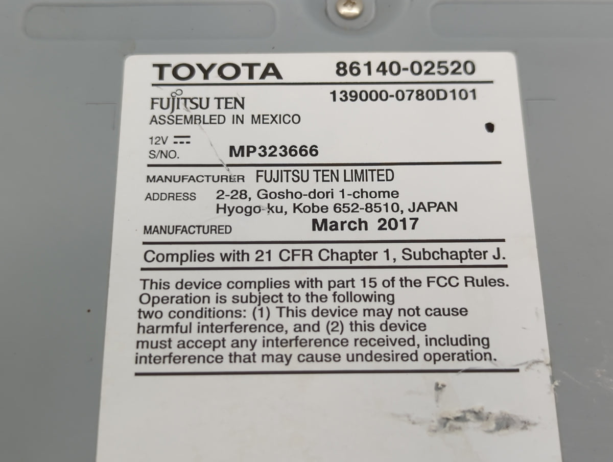2017-2019 Toyota Corolla Am Fm Cd Player Radio Receiver 738568 - Oemusedautoparts1.com