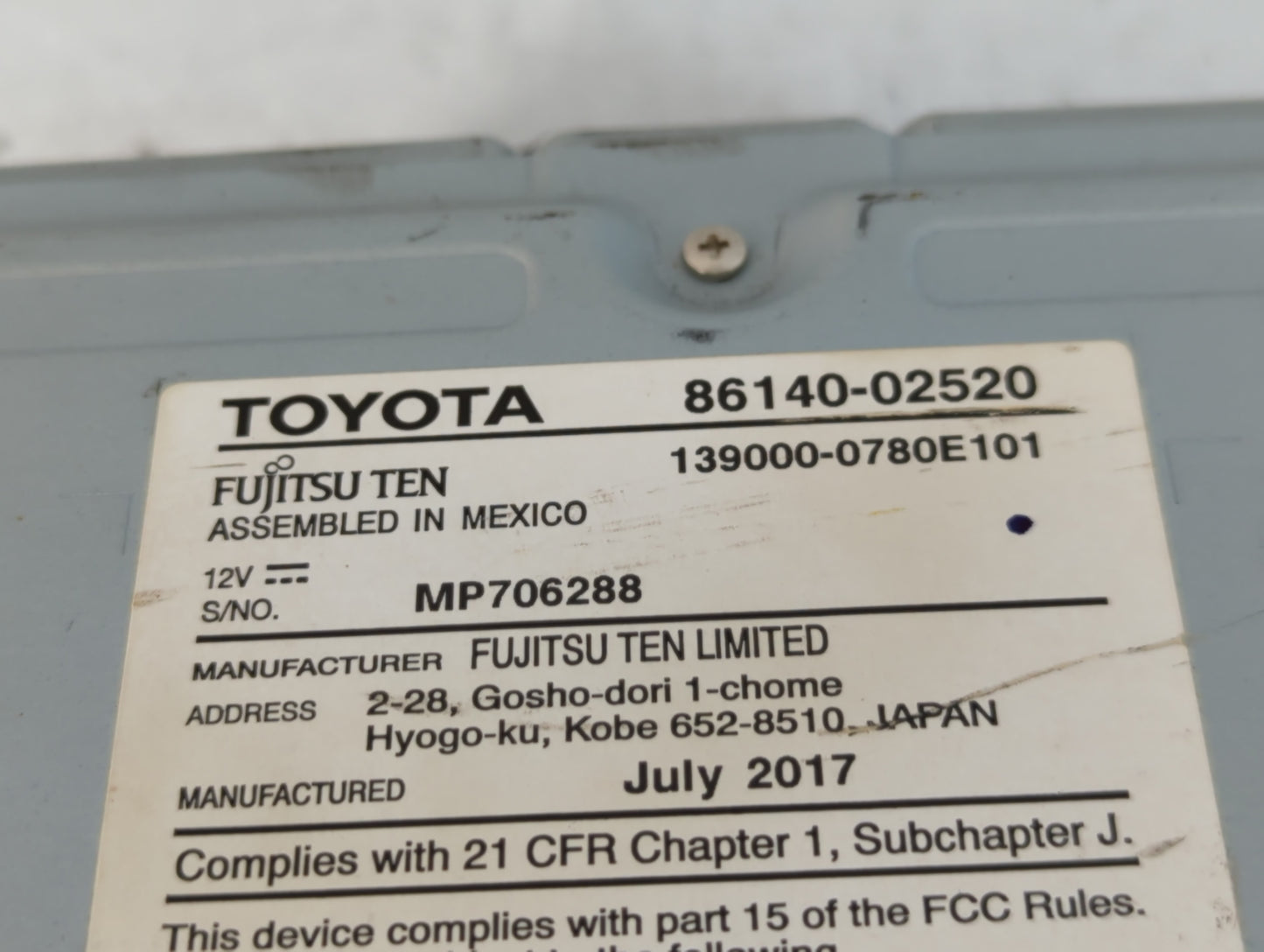 2017-2019 Toyota Corolla Radio AM FM Cd Player Receiver Replacement P/N:86140-02520 Fits Fits 2017 2018 2019 OEM Used Auto P