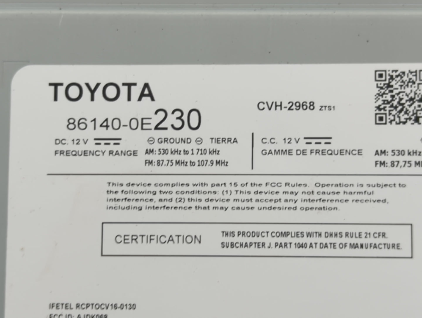 2017-2019 Toyota Highlander Radio AM FM Cd Player Receiver Replacement P/N:86140-0E230 Fits Fits 2017 2018 2019 OEM Used Aut