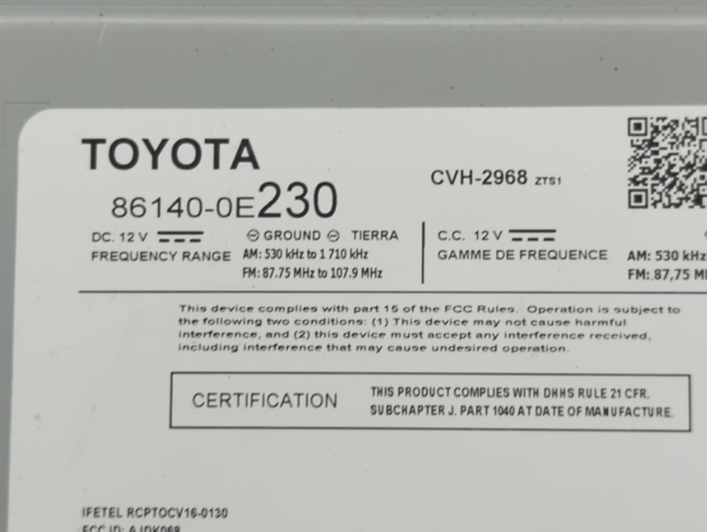 2017-2019 Toyota Highlander Radio AM FM Cd Player Receiver Replacement P/N:86140-0E230 Fits Fits 2017 2018 2019 OEM Used Aut