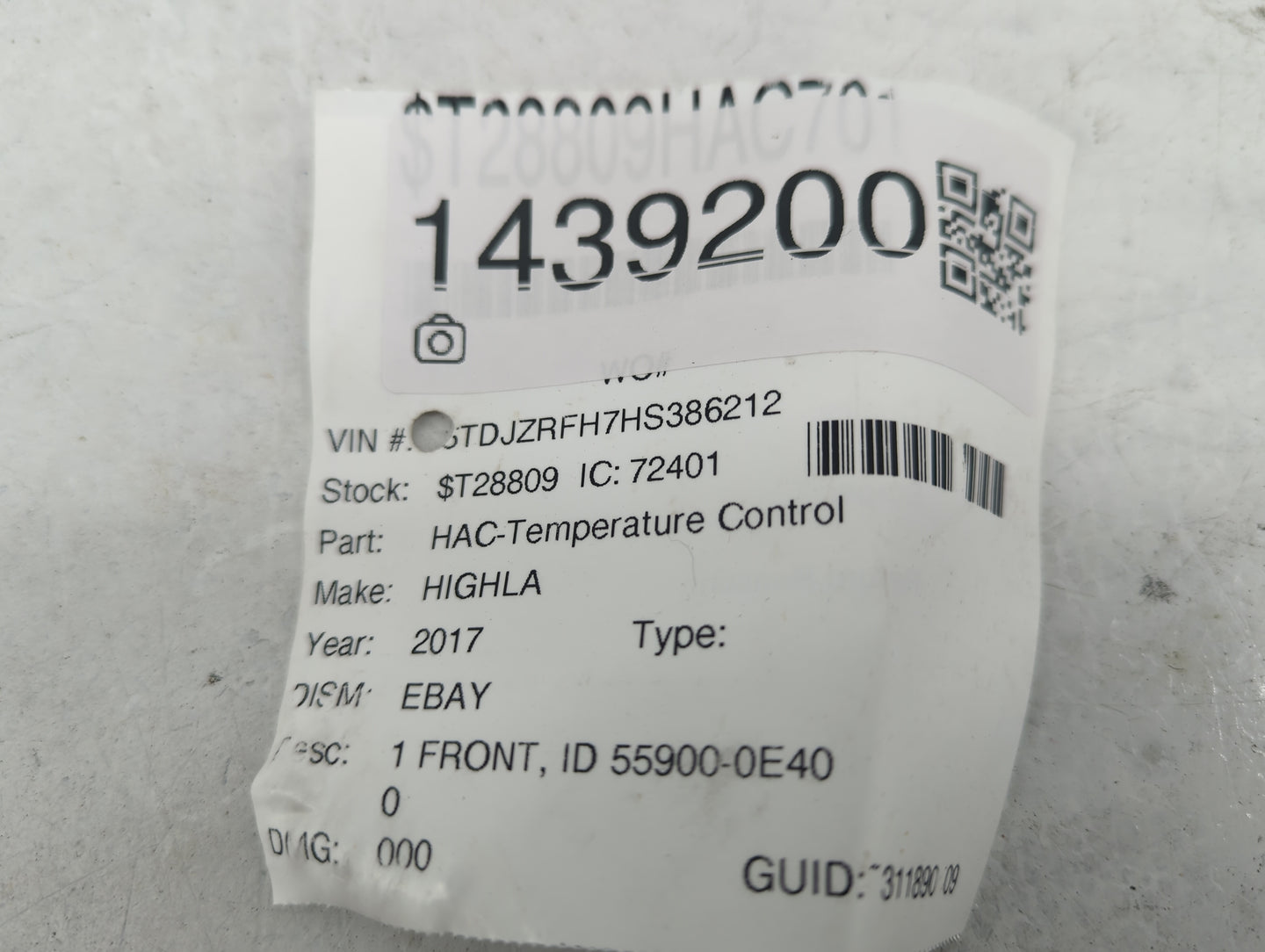 2014-2019 Toyota Highlander Climate Control Module Temperature AC/Heater Replacement P/N:55900-0E40 Fits OEM Used Auto Parts