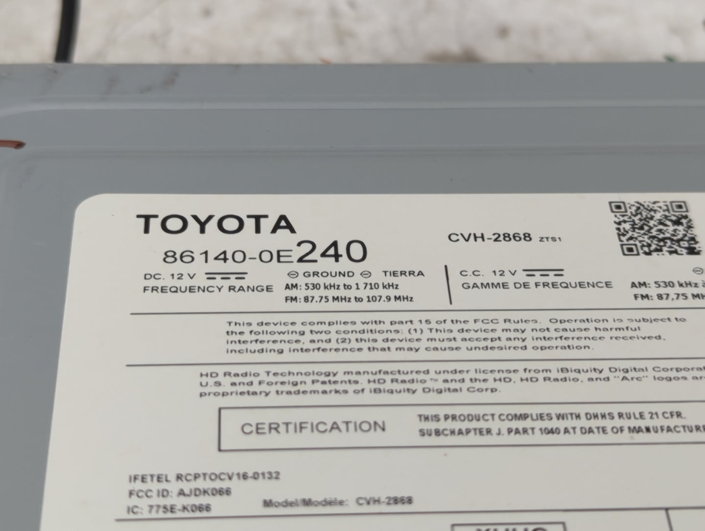 2017-2019 Toyota Highlander Radio AM FM Cd Player Receiver Replacement P/N:86140-0E240 CVH-2868, P11329 Fits Fits 2017 2018 
