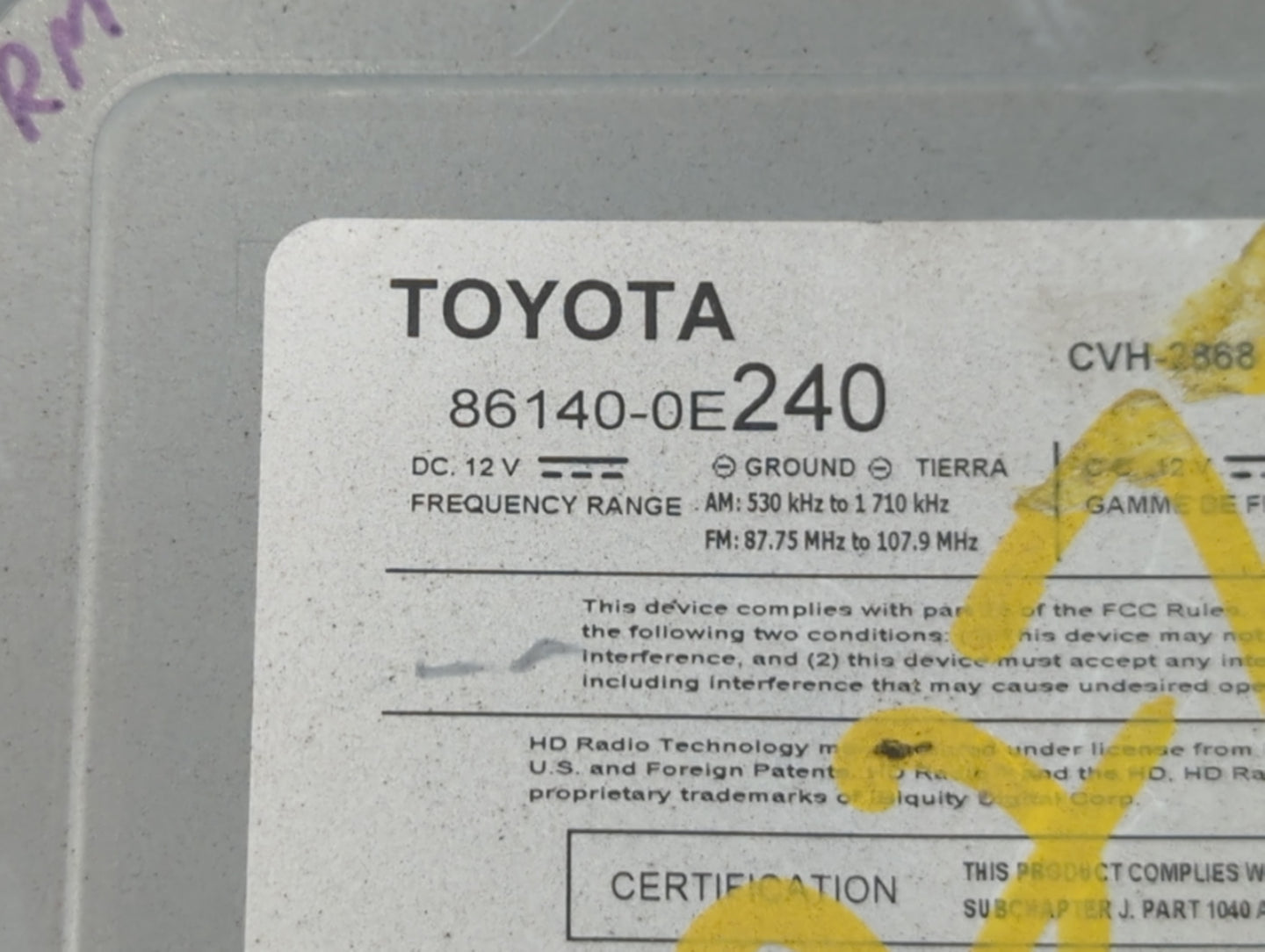 2017-2019 Toyota Highlander Radio AM FM Cd Player Receiver Replacement P/N:86140-0E240 Fits Fits 2017 2018 2019 OEM Used Aut