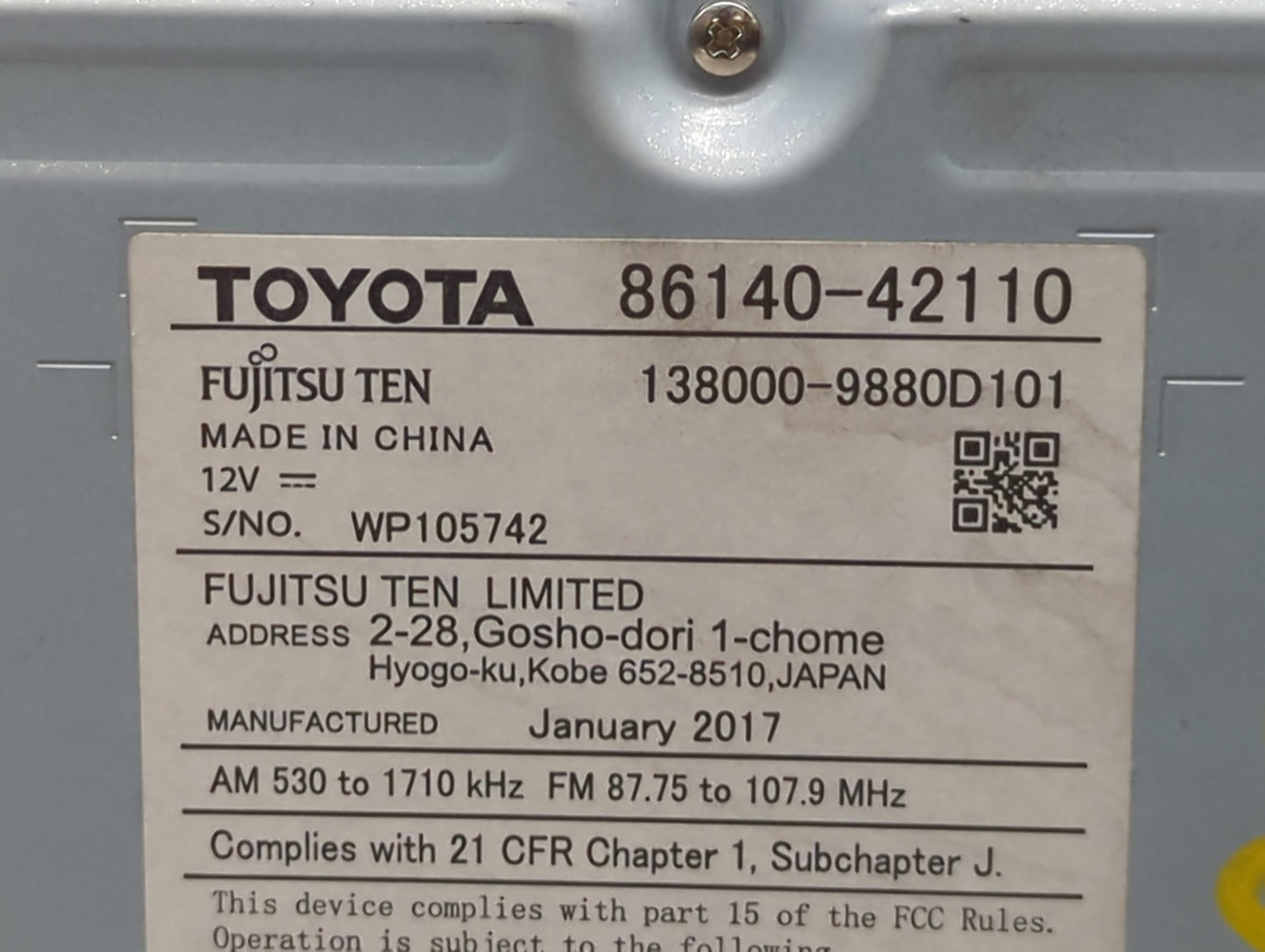 2016-2018 Toyota Rav4 Radio AM FM Cd Player Receiver Replacement P/N:86140-42110 Fits Fits 2016 2017 2018 OEM Used Auto Part