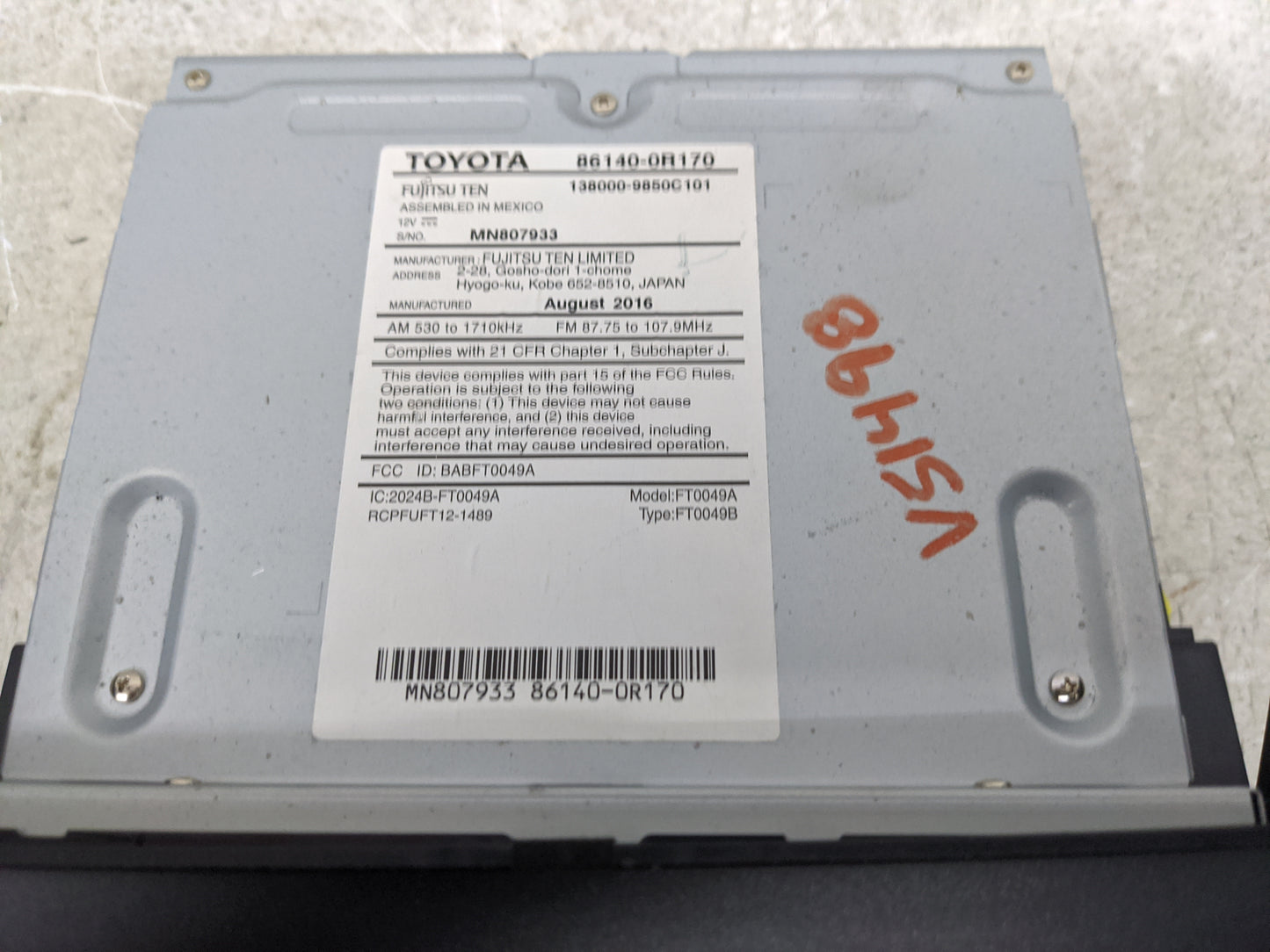 2016-2018 Toyota Rav4 Radio AM FM Cd Player Receiver Replacement P/N:86140-0R170 138000-9850C101, FT0049A Fits Fits 2016 201