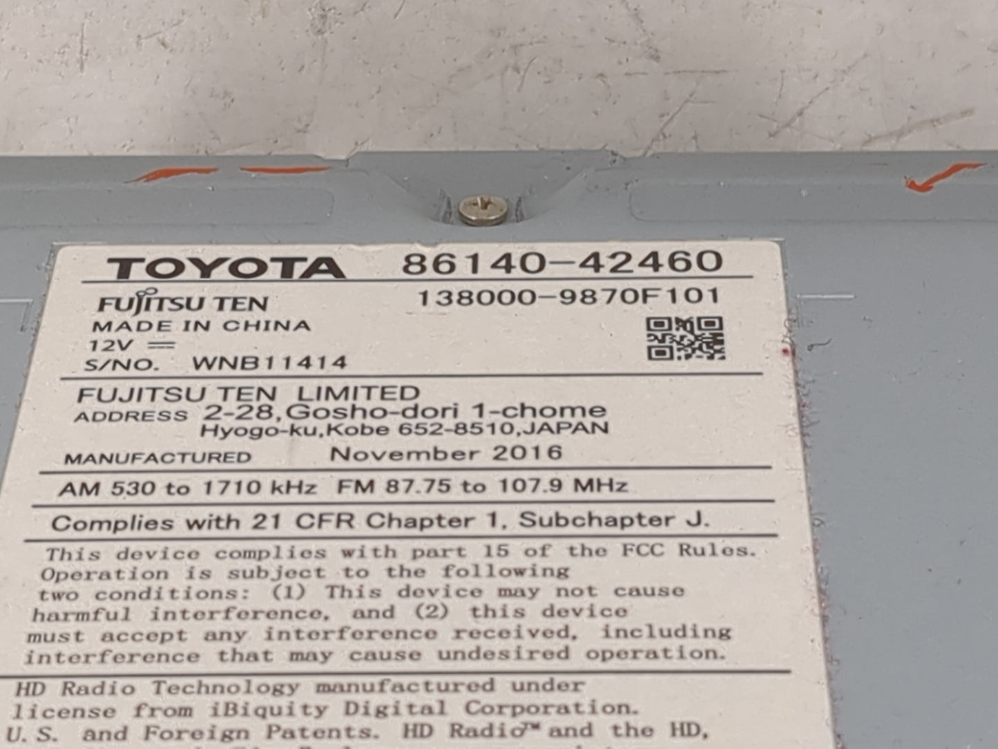 2016-2018 Toyota Rav4 Radio AM FM Cd Player Receiver Replacement P/N:86140-42460 138000-9870F101 Fits Fits 2016 2017 2018 OE