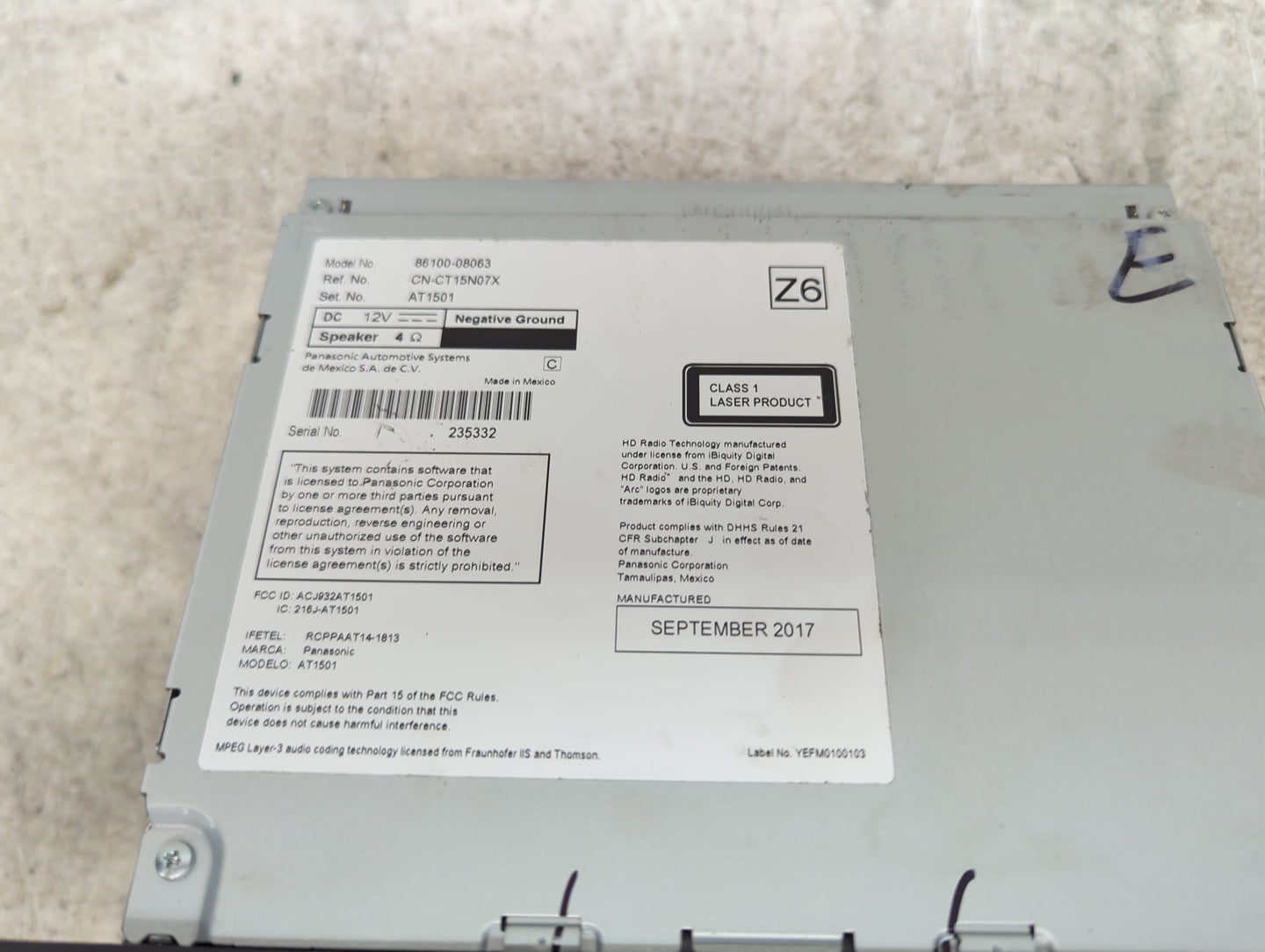 2016-2017 Toyota Sienna Radio AM FM Cd Player Receiver Replacement P/N:86100-08063 CN-CT15N07X, AT1501 Fits Fits 2016 2017 O