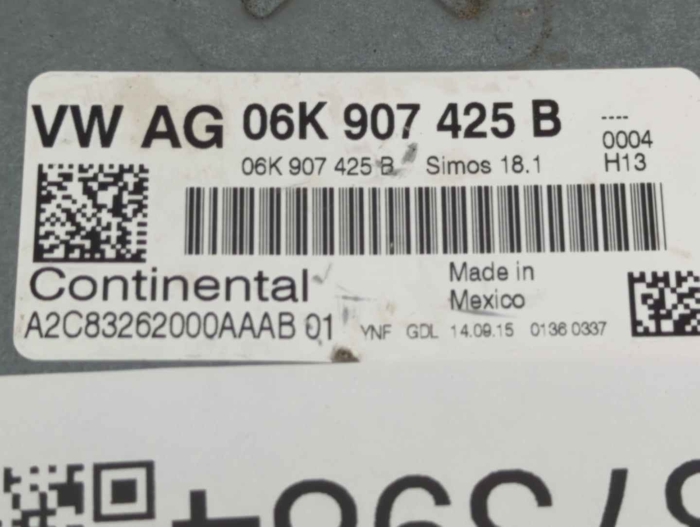 2017 Volkswagen Golf PCM Engine Control Computer ECU ECM PCU OEM P/N:06K907425B Fits OEM Used Auto Parts - Oemusedautoparts1