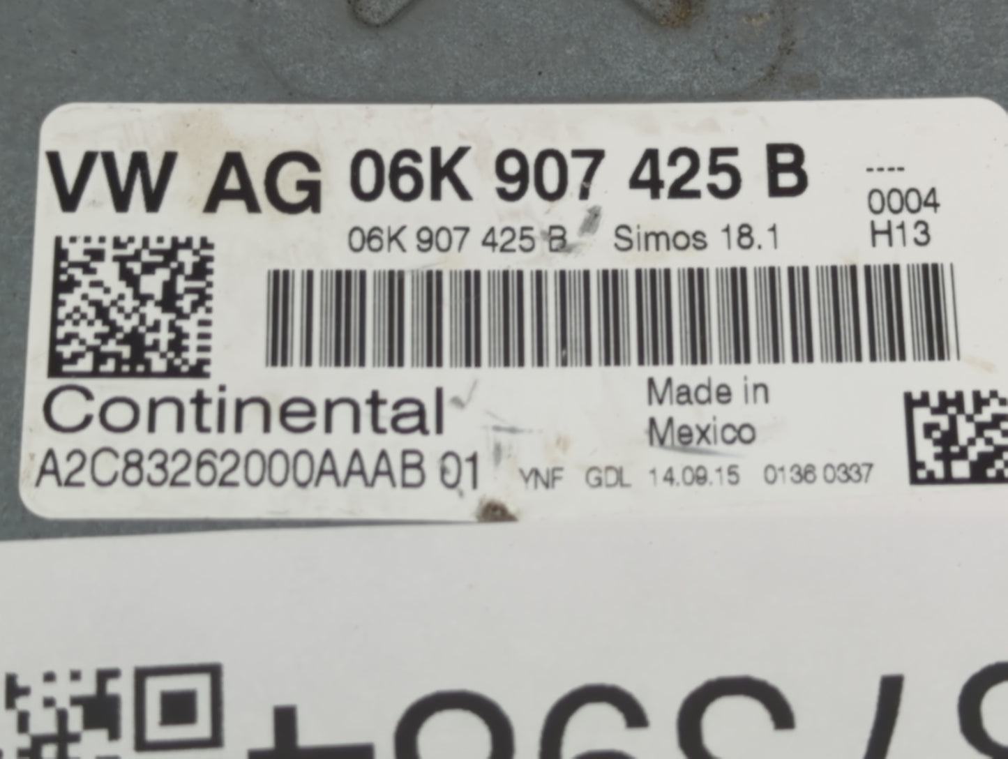 2017 Volkswagen Golf PCM Engine Control Computer ECU ECM PCU OEM P/N:06K907425B Fits OEM Used Auto Parts - Oemusedautoparts1