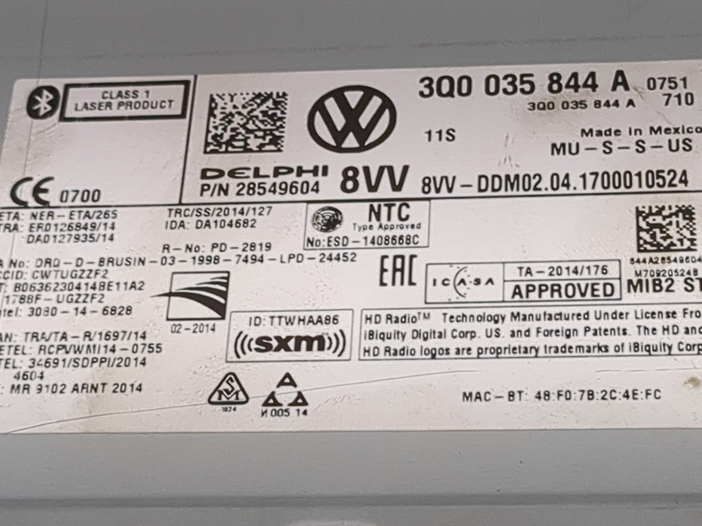 2017 Volkswagen Golf Radio AM FM Cd Player Receiver Replacement P/N:3Q0035844A 28549604, 8VV-DDM02.04.1700010524 Fits OEM Us