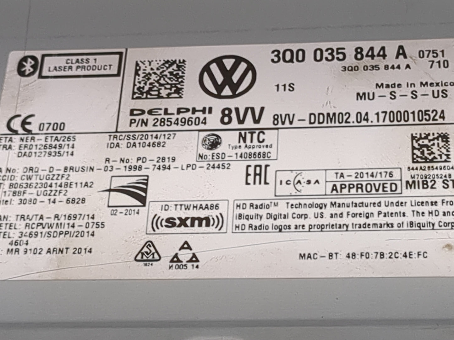2017 Volkswagen Golf Radio AM FM Cd Player Receiver Replacement P/N:3Q0035844A 28549604, 8VV-DDM02.04.1700010524 Fits OEM Us