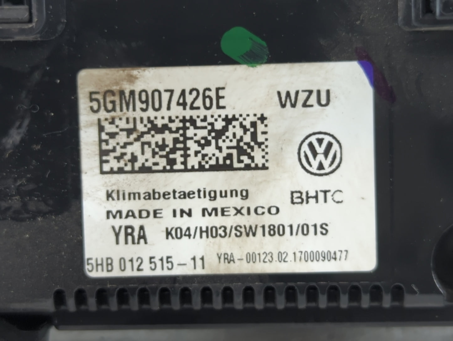 2017 Volkswagen Golf Climate Control Module Temperature AC/Heater Replacement P/N:5GM907426E Fits OEM Used Auto Parts - Oemu