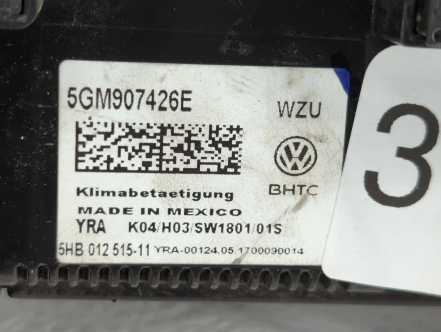 2017 Volkswagen Golf Climate Control Module Temperature AC/Heater Replacement P/N:5GM907426E 5GM907426 Fits OEM Used Auto Pa
