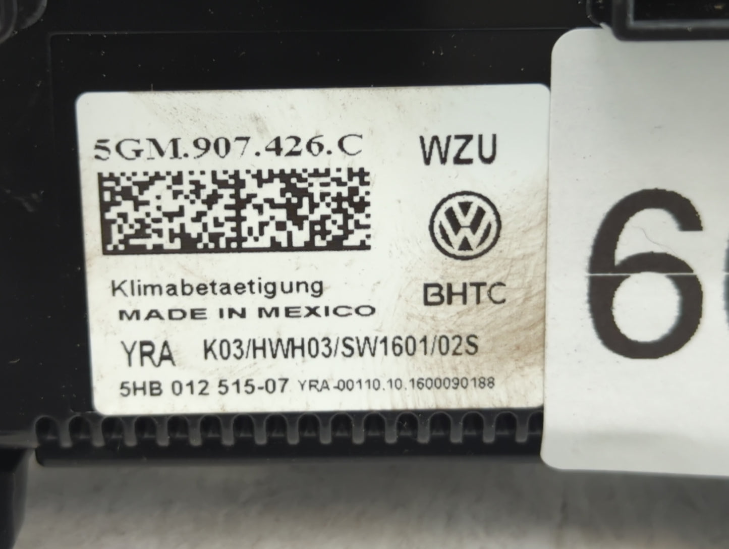 2017 Volkswagen Gti Climate Control Module Temperature AC/Heater Replacement P/N:5HB 012 515 07 Fits OEM Used Auto Parts - O