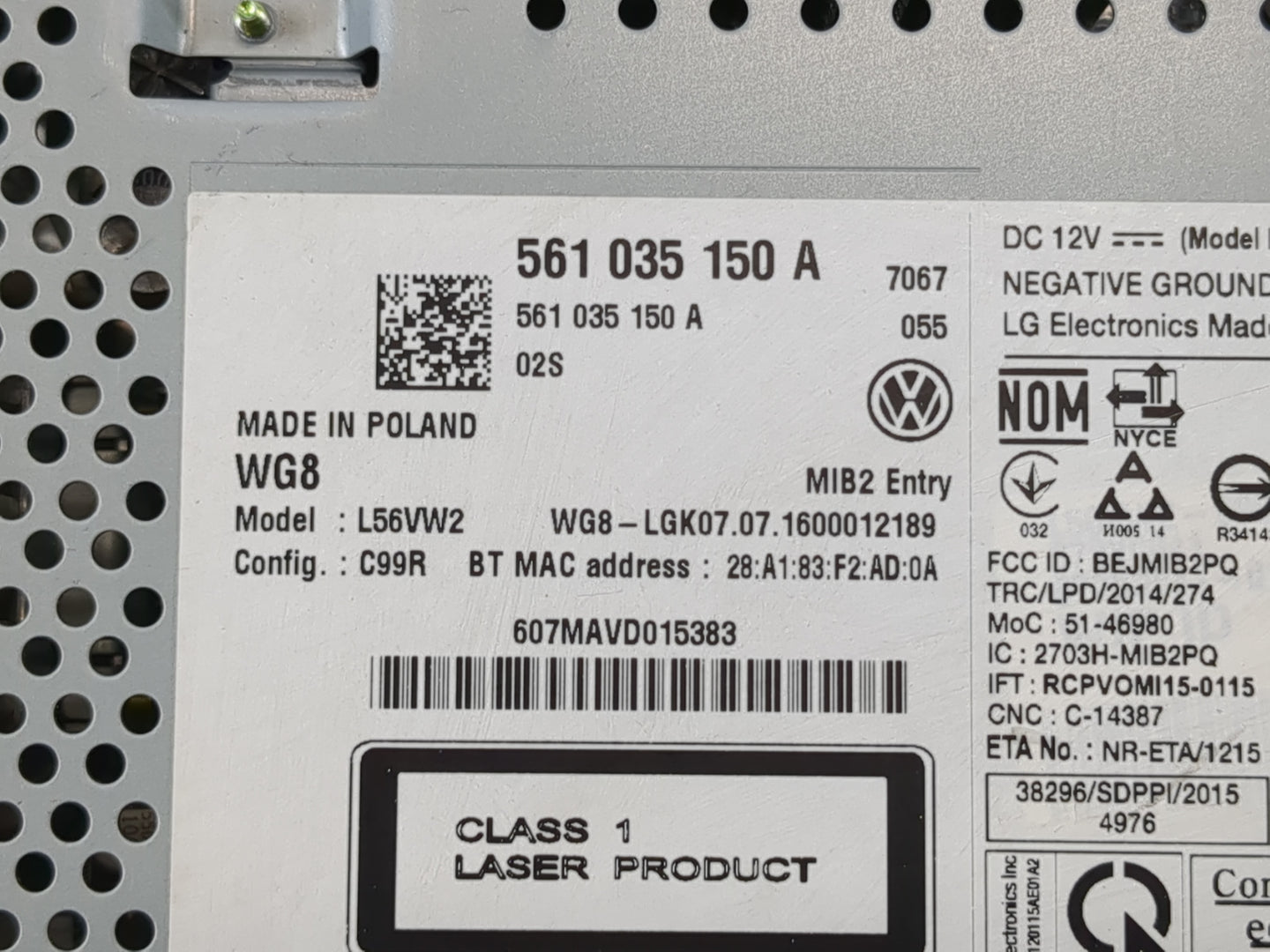 2017 Volkswagen Jetta Radio AM FM Cd Player Receiver Replacement P/N:561 035 150 A Fits OEM Used Auto Parts - Oemusedautopar