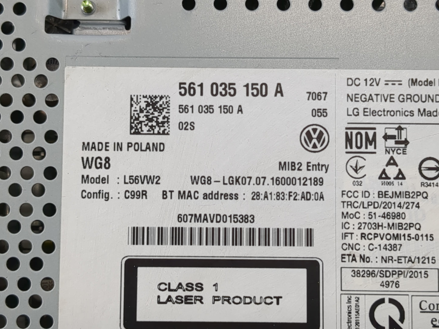 2017 Volkswagen Jetta Radio AM FM Cd Player Receiver Replacement P/N:561 035 150 A Fits OEM Used Auto Parts - Oemusedautopar