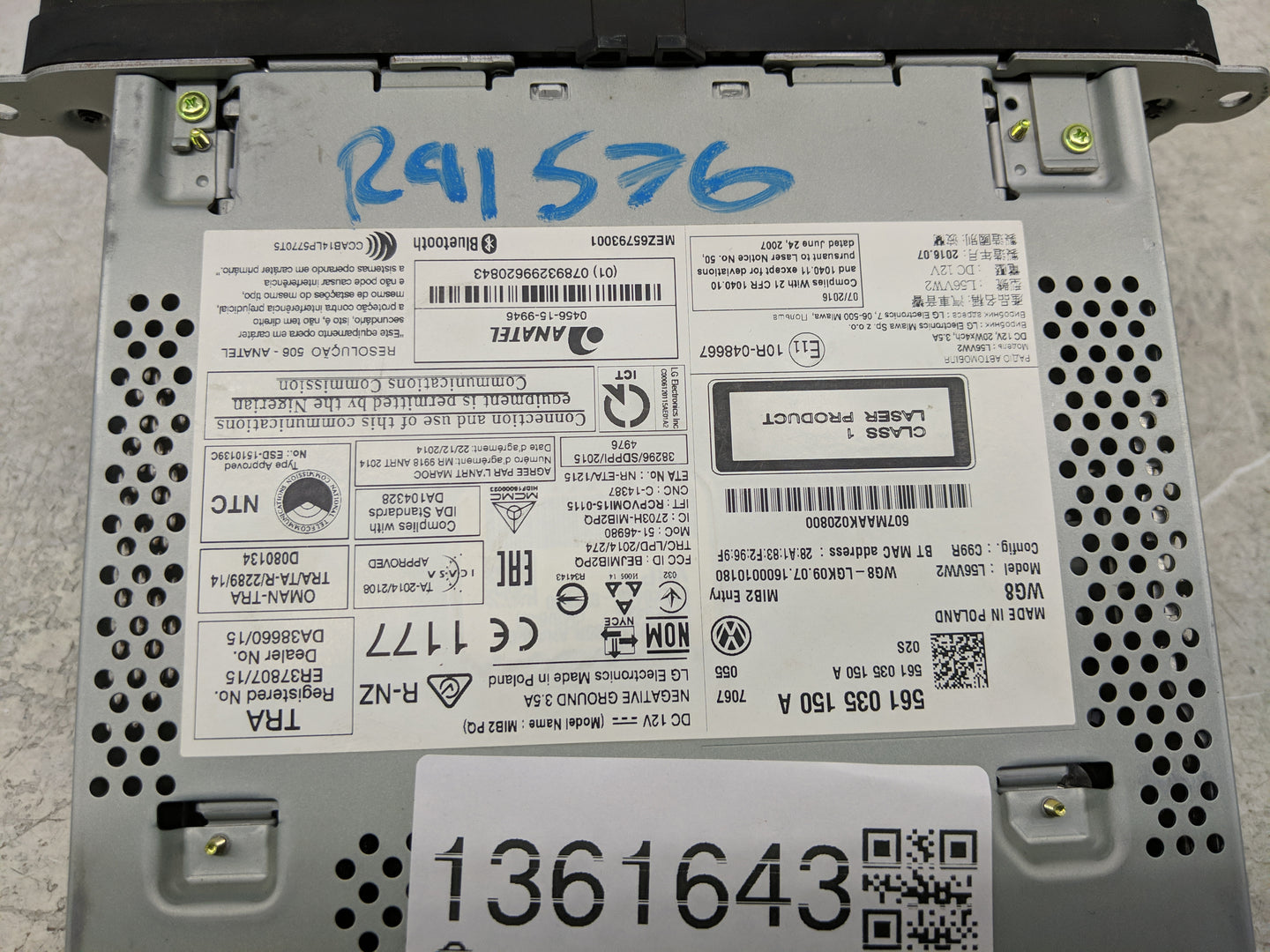 2017 Volkswagen Jetta Radio AM FM Cd Player Receiver Replacement P/N:561 035 150 A Fits OEM Used Auto Parts - Oemusedautopar