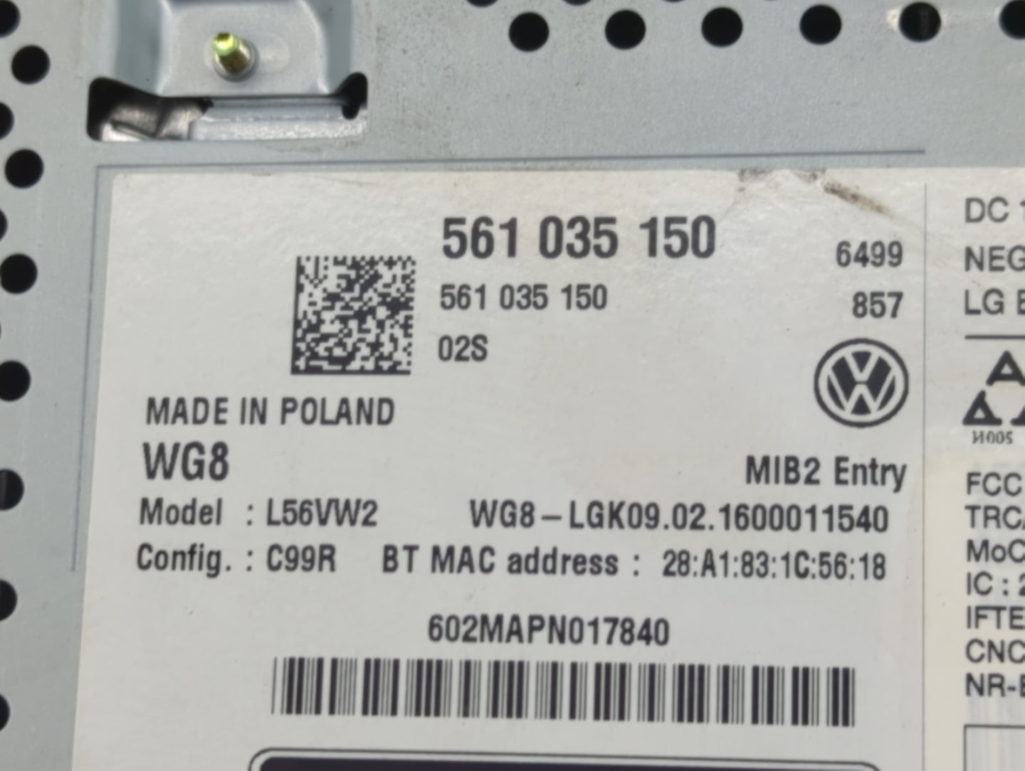 2016-2017 Volkswagen Jetta Radio AM FM Cd Player Receiver Replacement P/N:561 035 150 Fits Fits 2013 2014 2015 2016 2017 OEM
