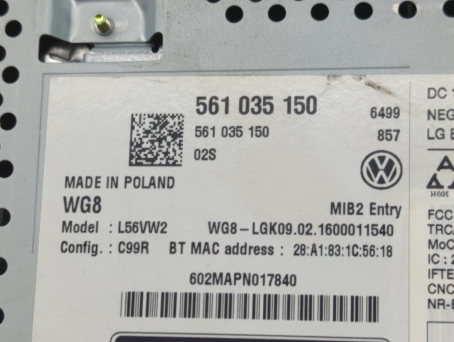 2016-2017 Volkswagen Jetta Radio AM FM Cd Player Receiver Replacement P/N:561 035 150 Fits Fits 2013 2014 2015 2016 2017 OEM