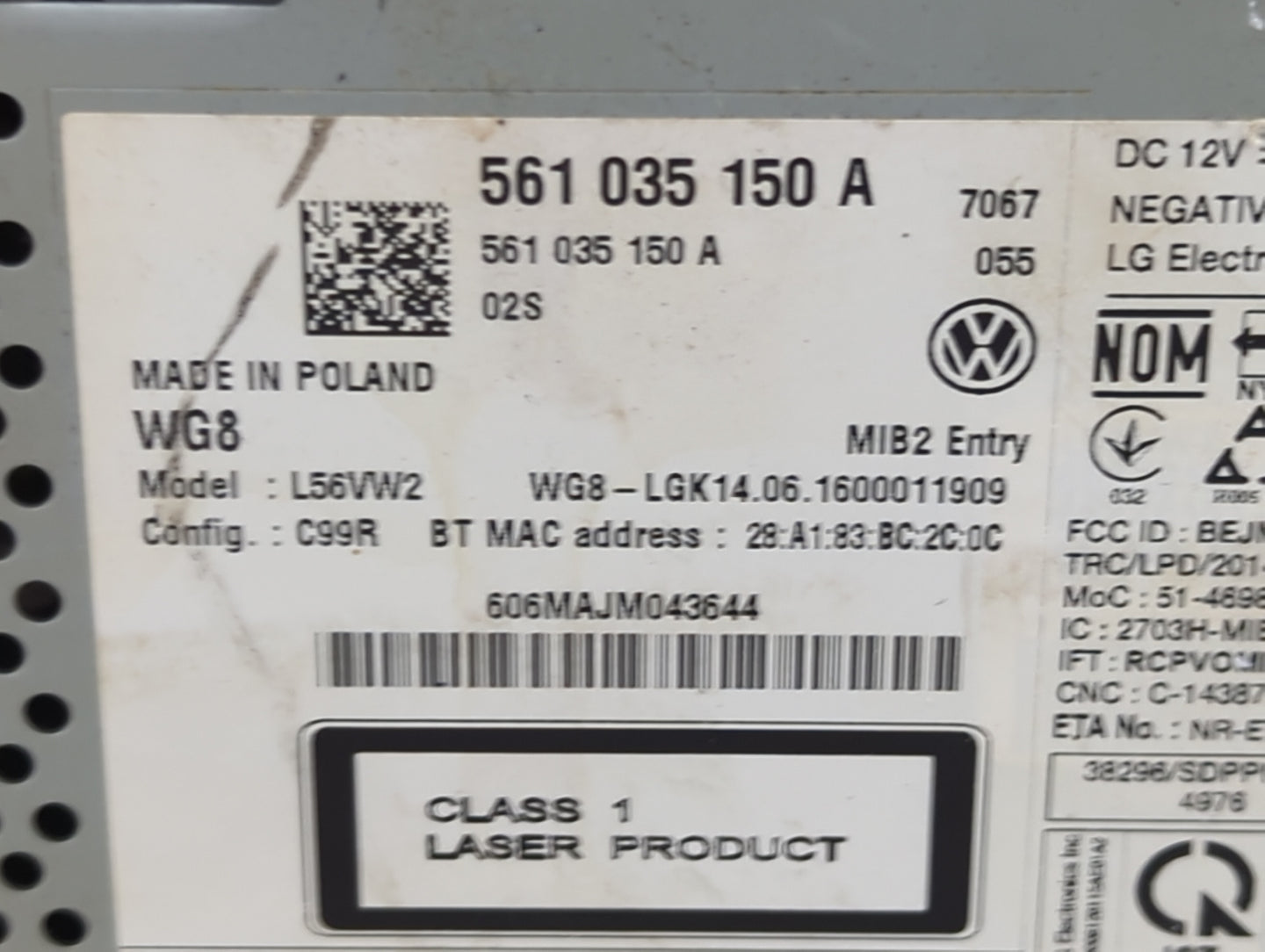 2012-2017 Volkswagen Jetta Radio AM FM Cd Player Receiver Replacement P/N:561035150A L56VW2 Fits OEM Used Auto Parts - Oemus