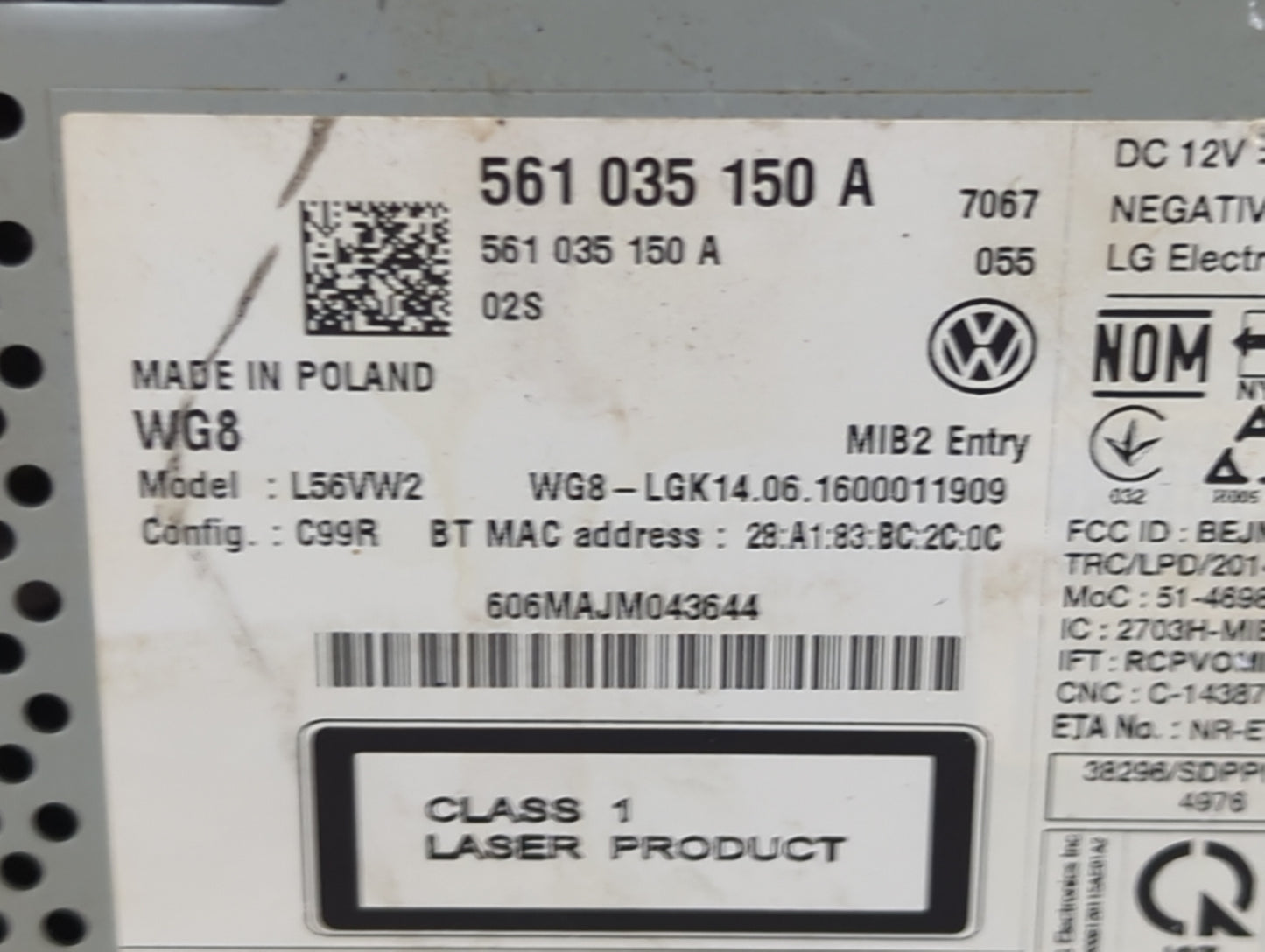 2012-2017 Volkswagen Jetta Radio AM FM Cd Player Receiver Replacement P/N:561035150A L56VW2 Fits OEM Used Auto Parts - Oemus