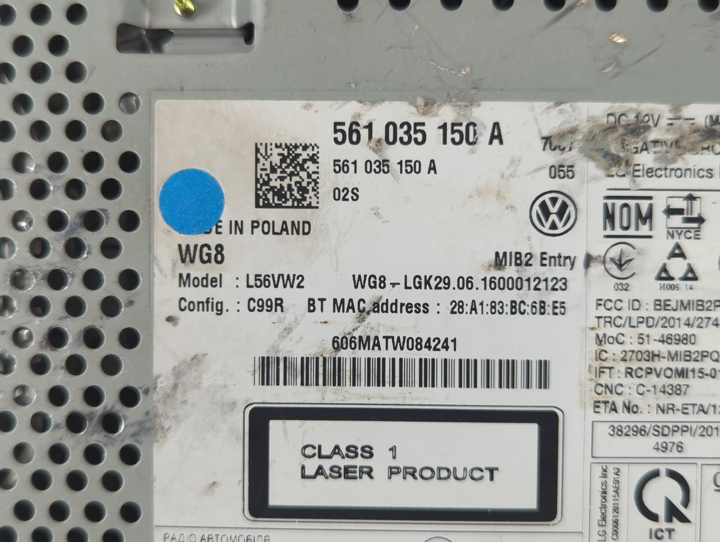 2017 Volkswagen Jetta Radio AM FM Cd Player Receiver Replacement P/N:561 035 150 A Fits OEM Used Auto Parts - Oemusedautopar