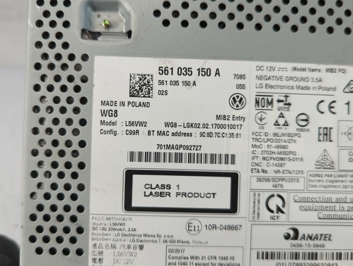 2016-2017 Volkswagen Jetta Radio AM FM Cd Player Receiver Replacement P/N:561 035 150 A Fits Fits 2013 2014 2015 2016 2017 O