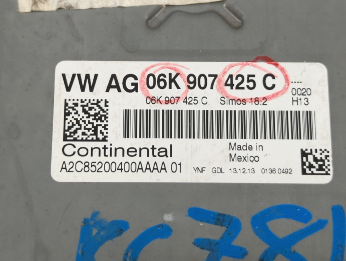 2017 Volkswagen Passat PCM Engine Control Computer ECU ECM PCU OEM P/N:06K 907 425 C Fits OEM Used Auto Parts - Oemusedautop