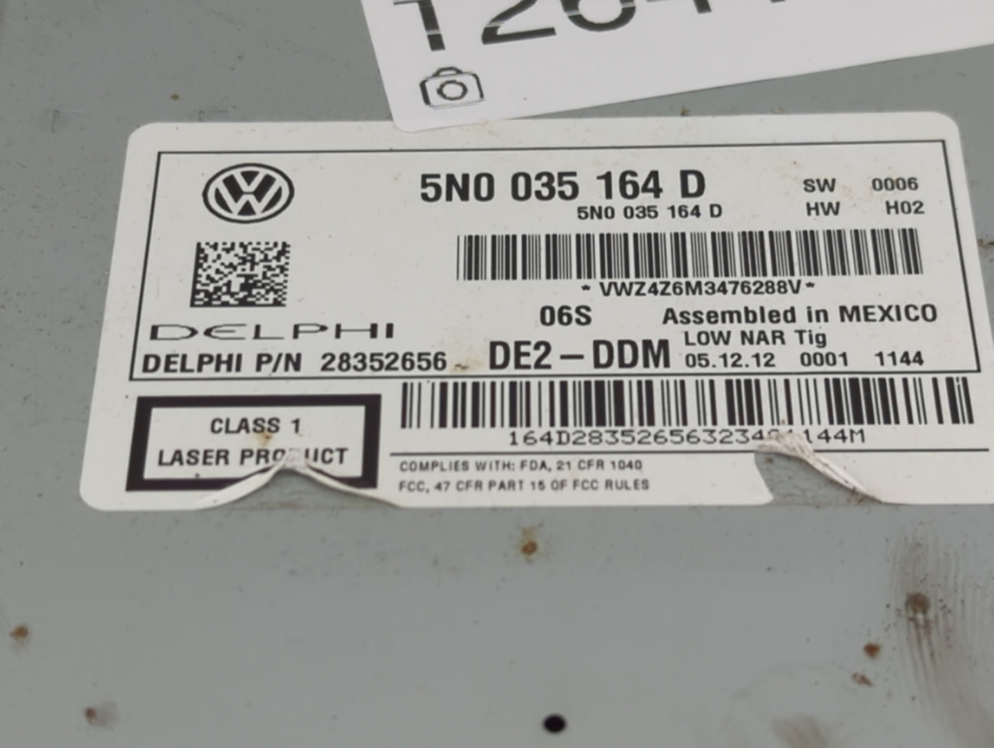 2009-2017 Volkswagen Tiguan Radio AM FM Cd Player Receiver Replacement P/N:5N0 035 164 D Fits OEM Used Auto Parts - Oemuseda