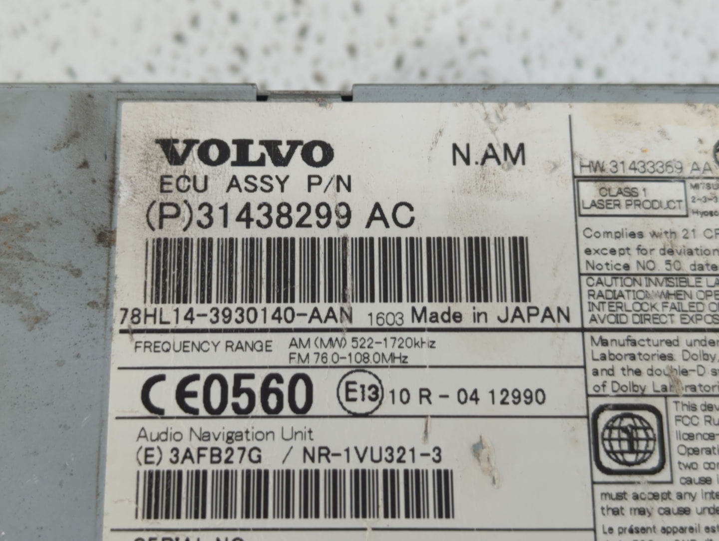 2016-2018 Volvo S60 Am Fm Cd Player Radio Receiver - Oemusedautoparts1.com