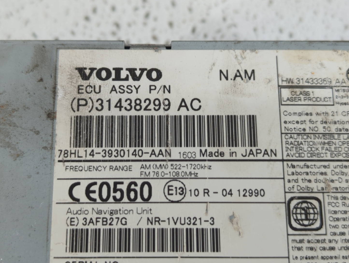 2016-2018 Volvo S60 Am Fm Cd Player Radio Receiver - Oemusedautoparts1.com