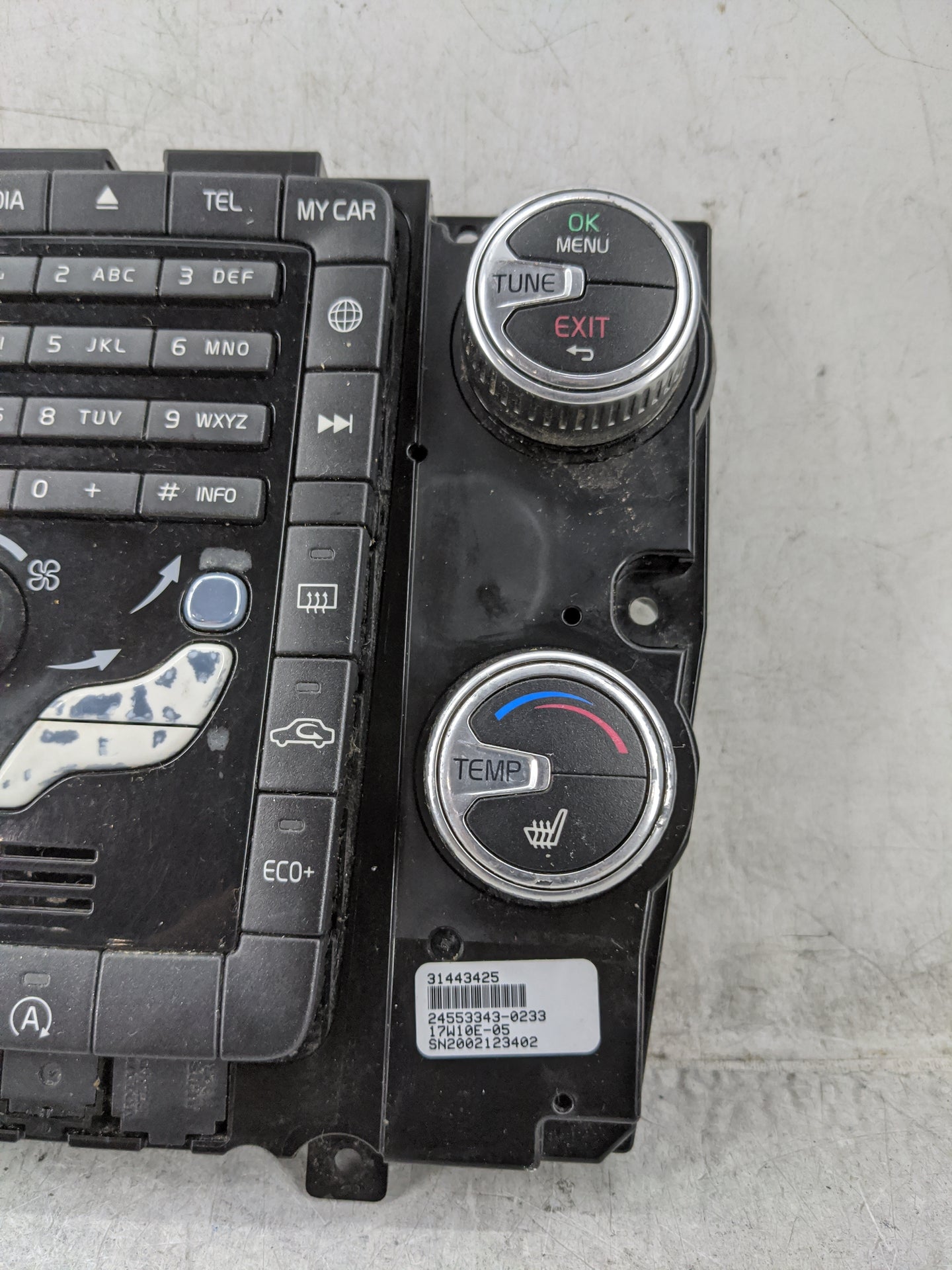 2017 Volvo V60 Climate Control Module Temperature AC/Heater Replacement P/N:31443425 24553343-0233, SN2002123402 Fits OEM Us