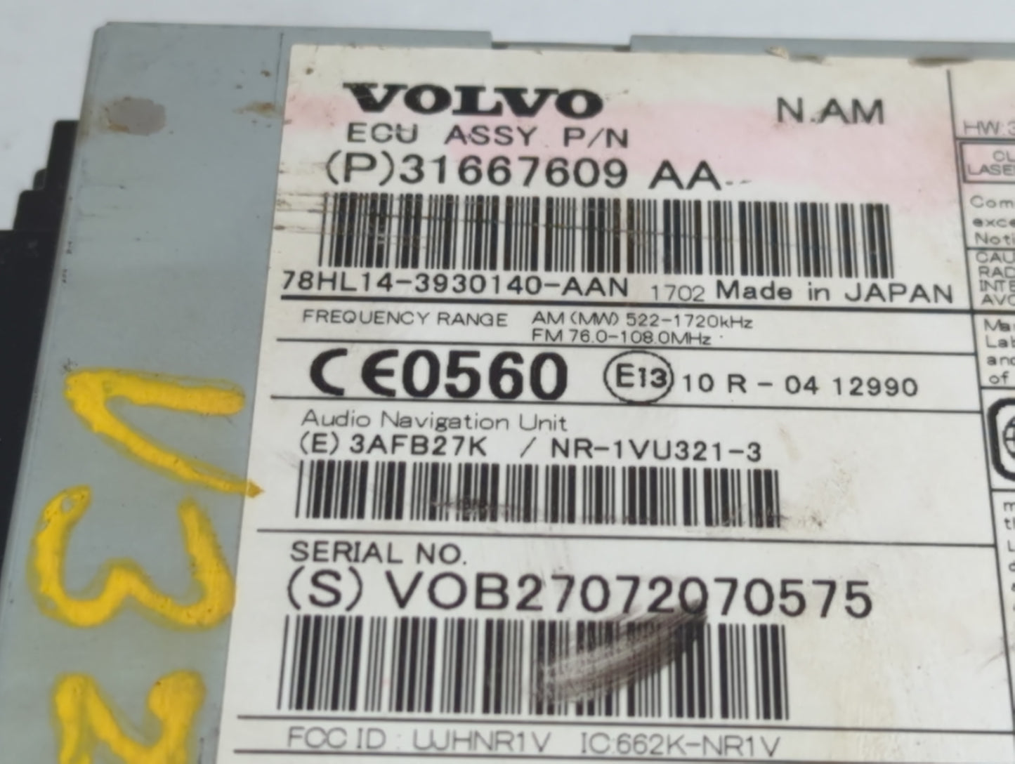 2015 Volvo Xc60 Radio AM FM Cd Player Receiver Replacement P/N:31667609 AA Fits Fits 2016 2017 2018 OEM Used Auto Parts - Oe