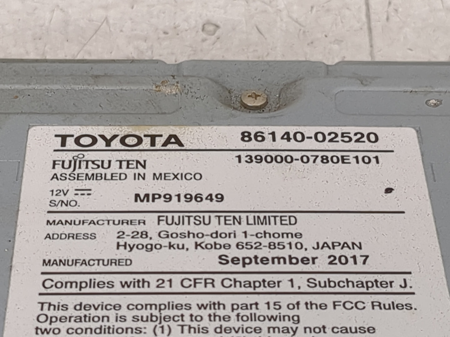 2018 Corolla Radio AM FM Cd Player Receiver Replacement Fits Fits 2017 2019 OEM Used Auto Parts - Oemusedautoparts1.com