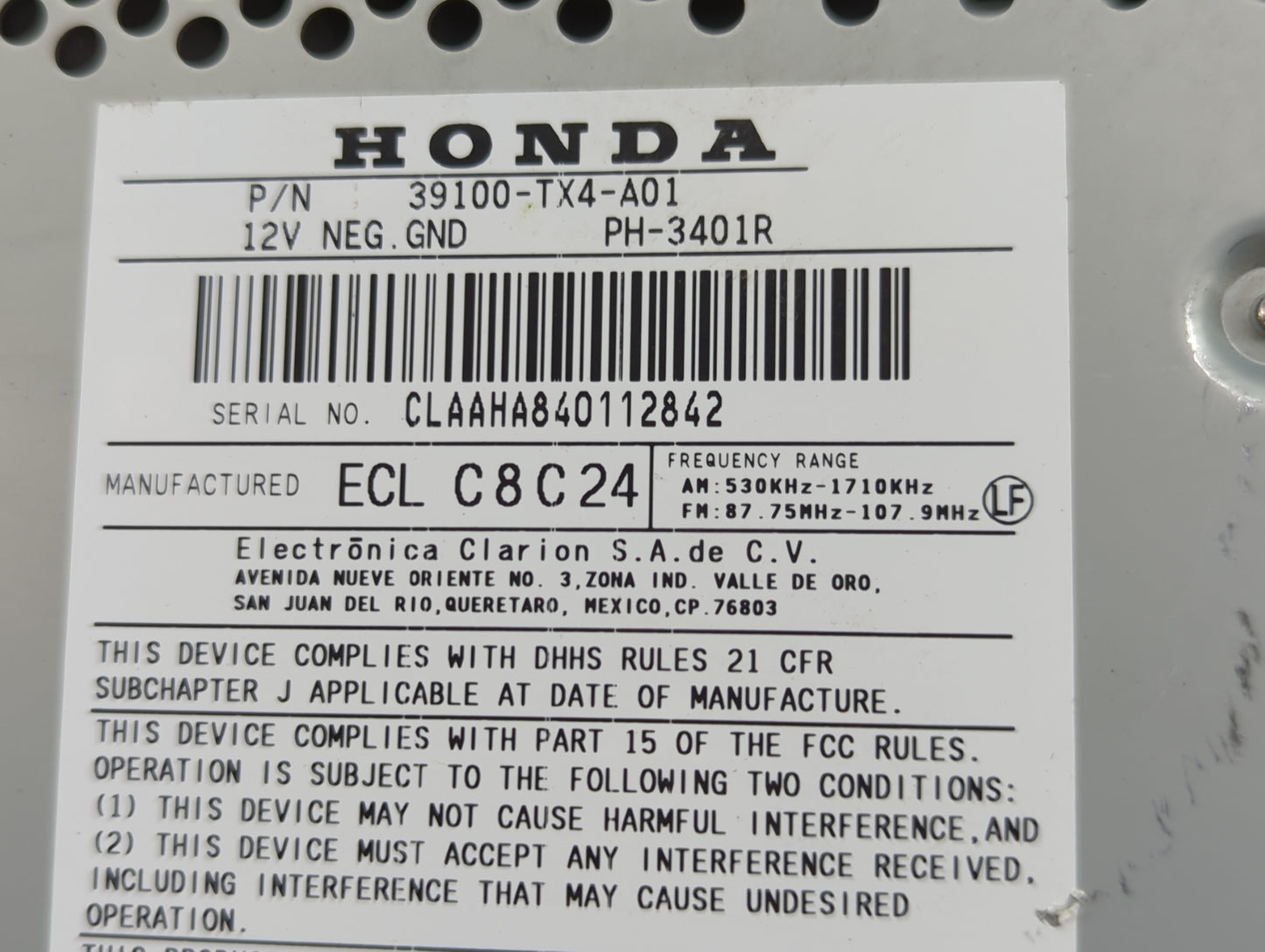 2013-2018 Acura Rdx Radio AM FM Cd Player Receiver Replacement P/N:39100-TX4-A01 PH-3401R Fits Fits 2013 2014 2015 2016 2017