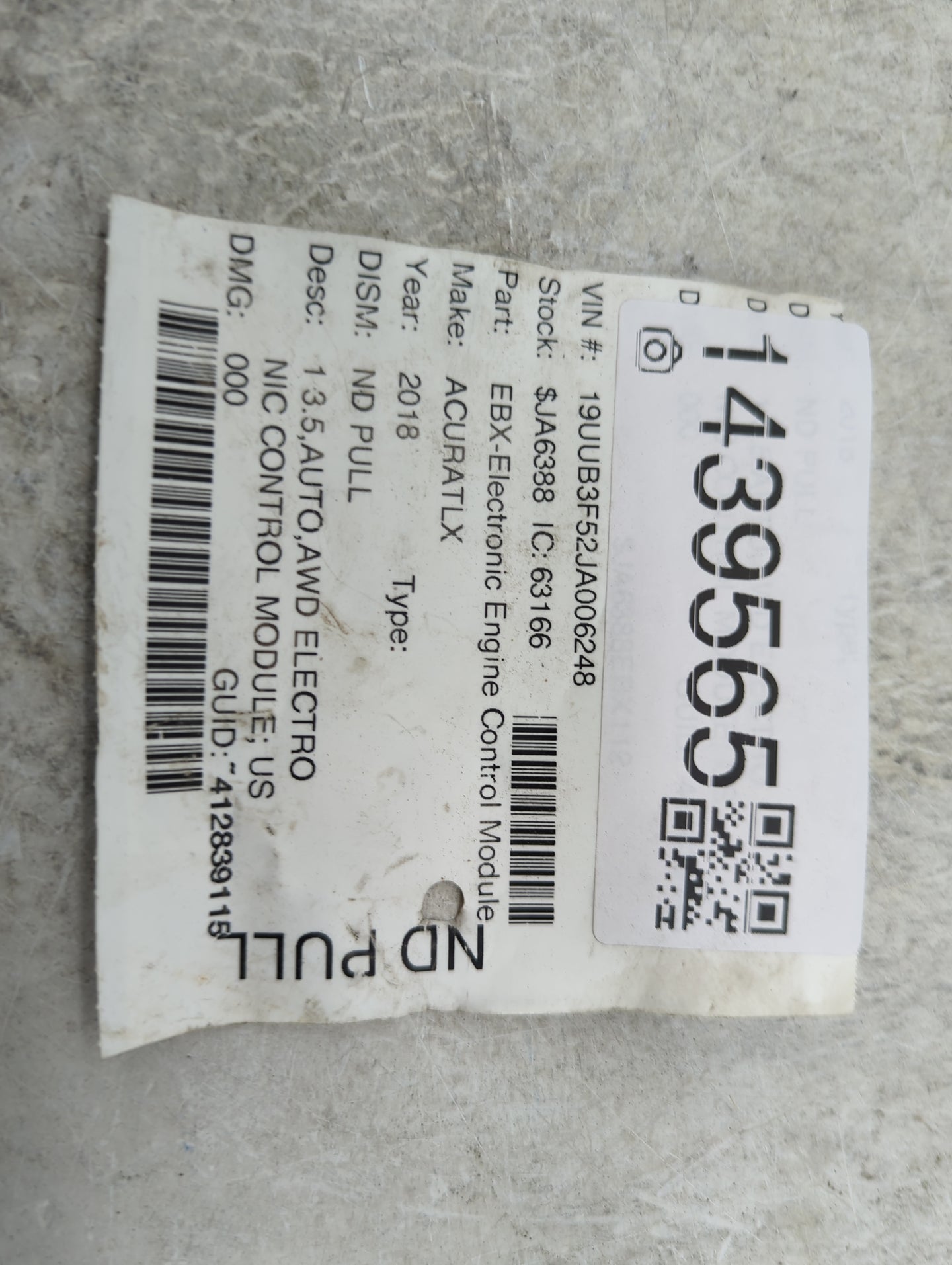 2018 Acura Tlx PCM Engine Control Computer ECU ECM PCU OEM P/N:37820-5J2-C64 EUH011-250 Fits OEM Used Auto Parts - Oemusedau