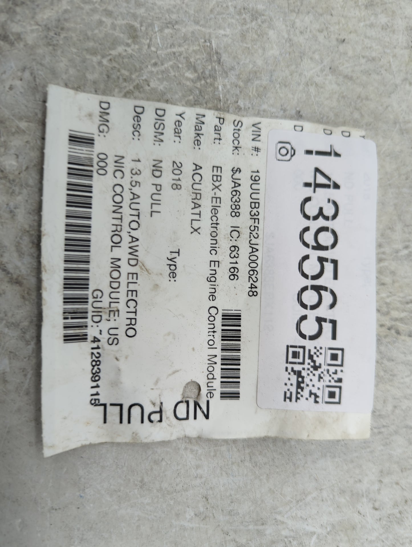 2018 Acura Tlx PCM Engine Control Computer ECU ECM PCU OEM P/N:37820-5J2-C64 EUH011-250 Fits OEM Used Auto Parts - Oemusedau