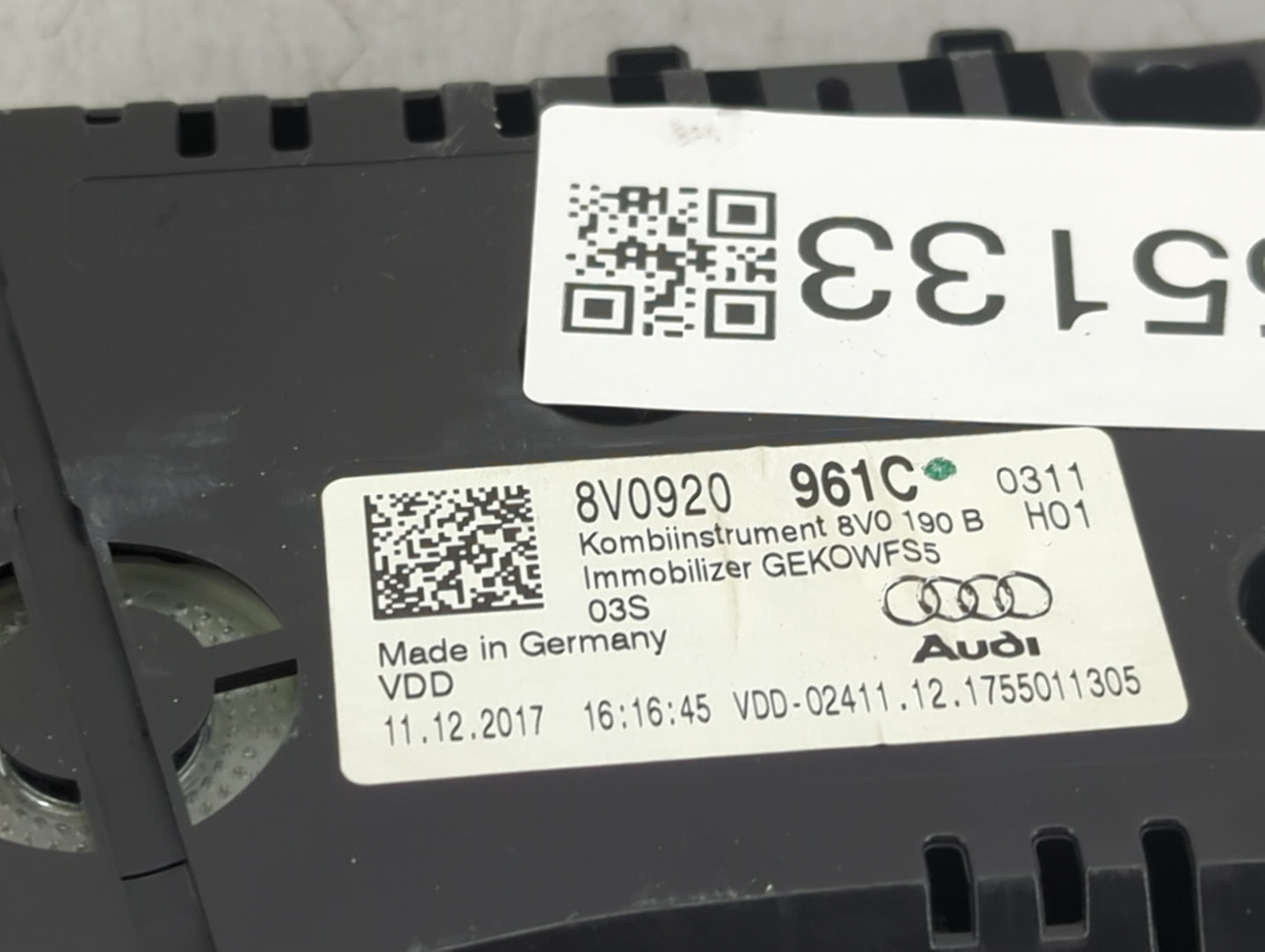 2017-2018 Audi A3 Instrument Cluster Speedometer Gauges P/N:8V0920961C 8V0920190B Miles:163K Fits Fits 2017 2018 OEM Used Au