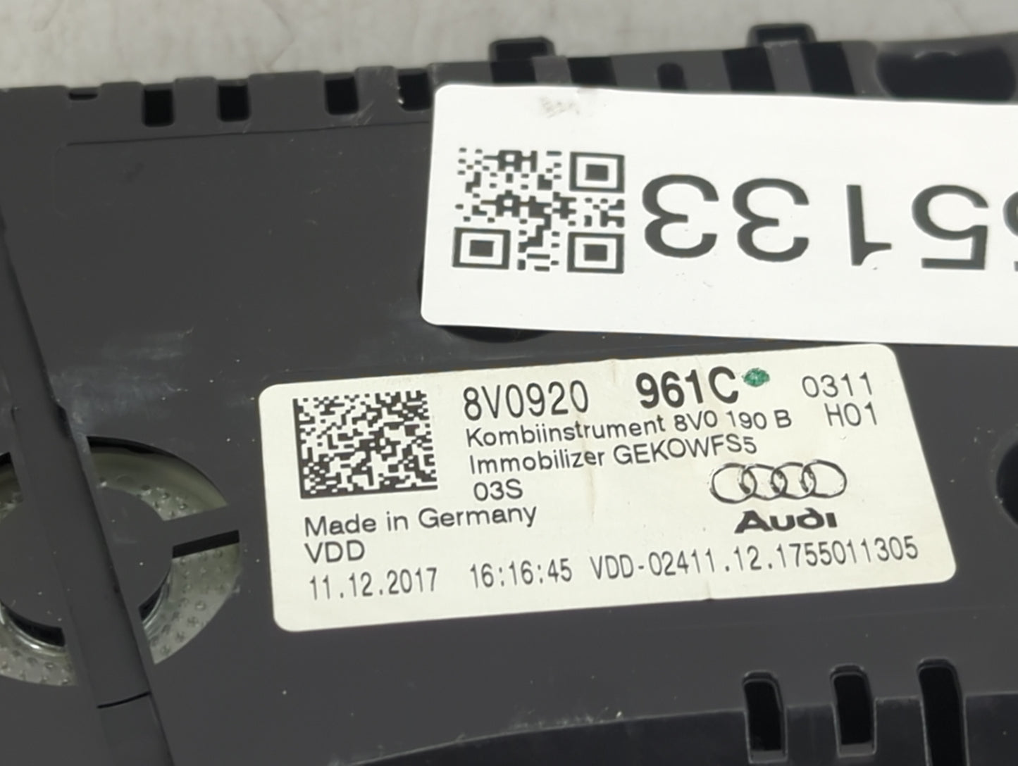 2017-2018 Audi A3 Instrument Cluster Speedometer Gauges P/N:8V0920961C 8V0920190B Miles:163K Fits Fits 2017 2018 OEM Used Au